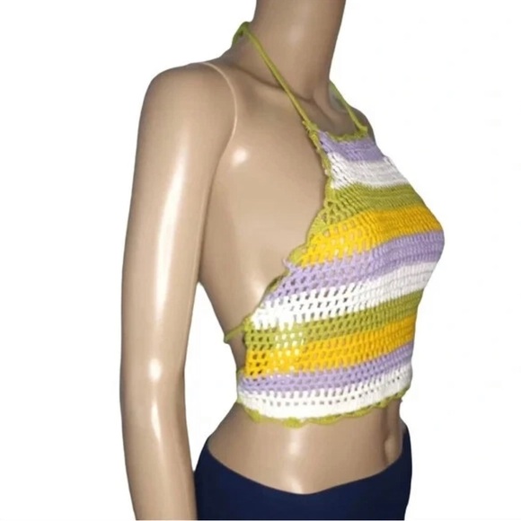 Zara Crochet Triangle Halter Top Womens Medium Summer Cover Up Festival Boho - Picture 5 of 9